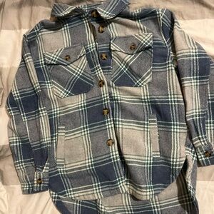Blue and Gray Plaid Women's Button Down Shirt